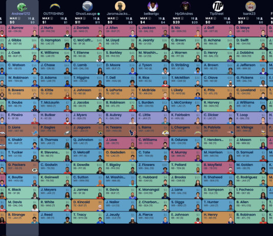 Fantasy Football Auction Draft 2026 (Subscriber League) 2026 auction draft board